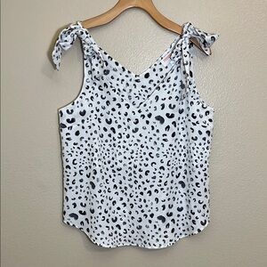 Renee C. Leopard Print Tie Shoulder Tank Top